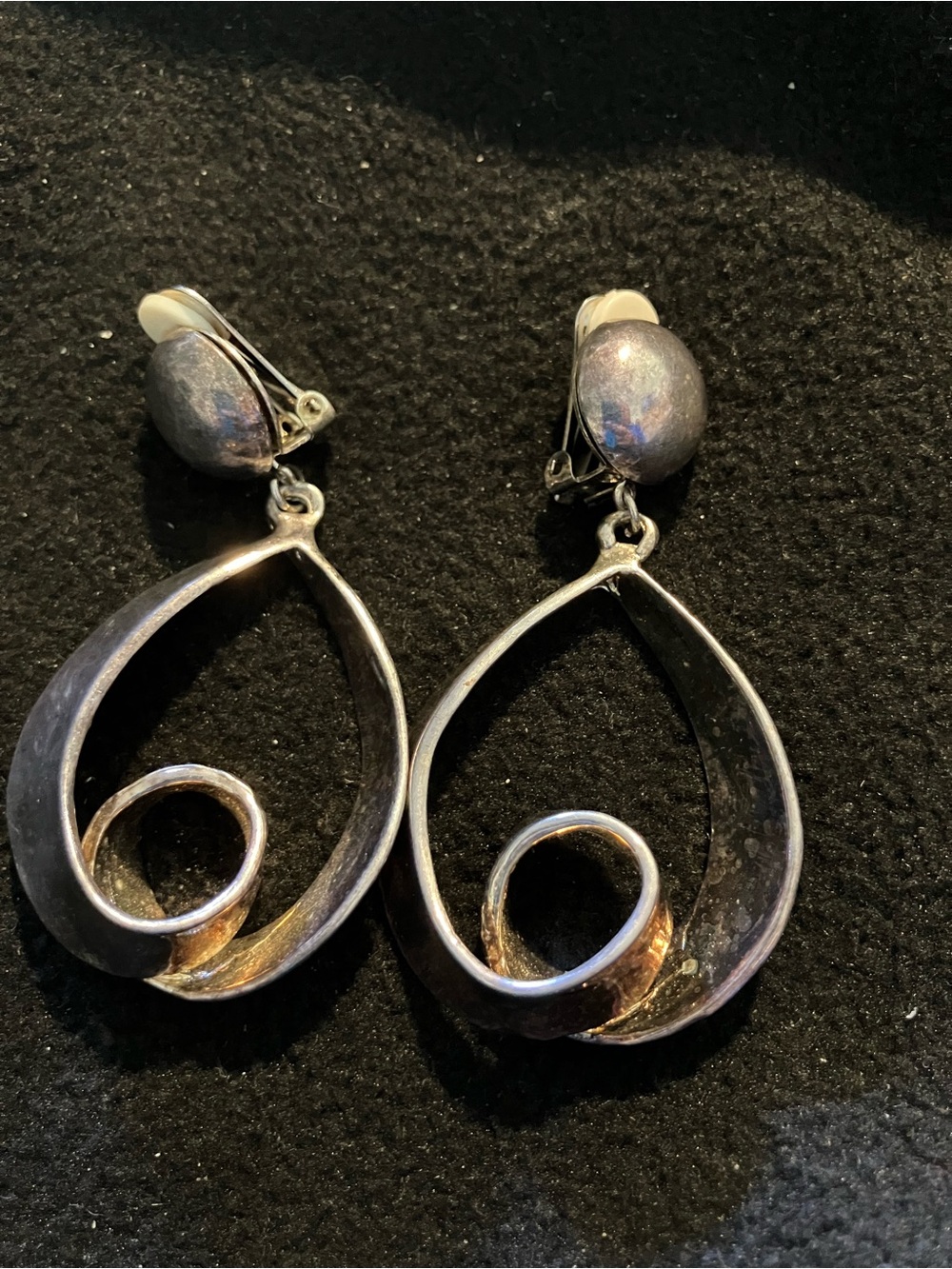 VTG Solid Sterling Silver Modernist 3D Teardrop Swirl Clip On Earrings Heavy 36g